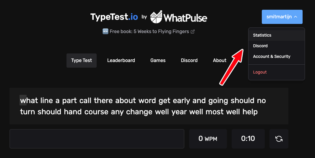 TypeTest account dropdown