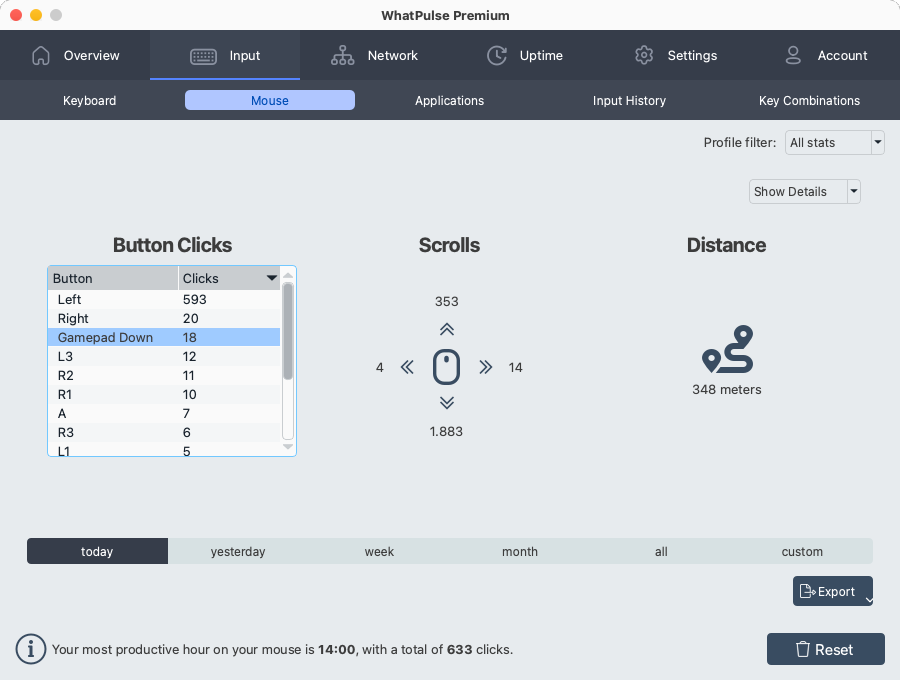 Gamepad buttons in the mouse details