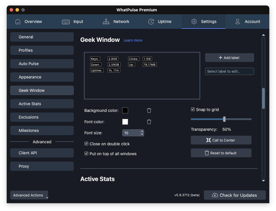 Editing the Geek Window
