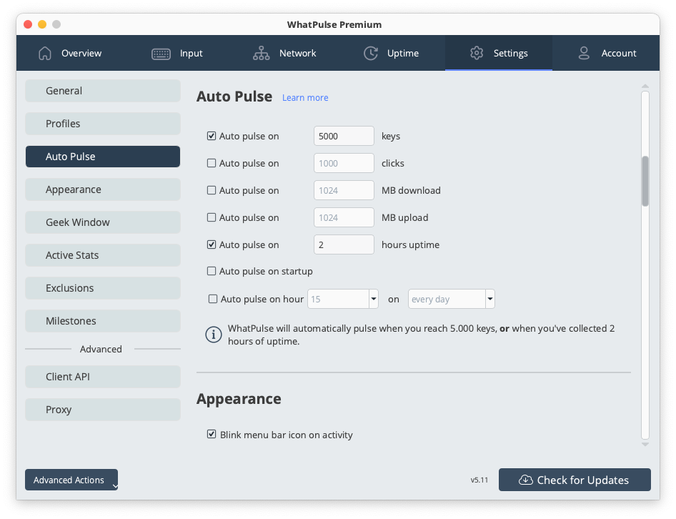 Auto-pulse configuration for setting automatic data submission intervals